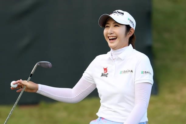 Seonwoo Bae of South Korea celebrates after the chip-in-birdie on the playoff first hole on the 18th green during the final round of the Stanley...