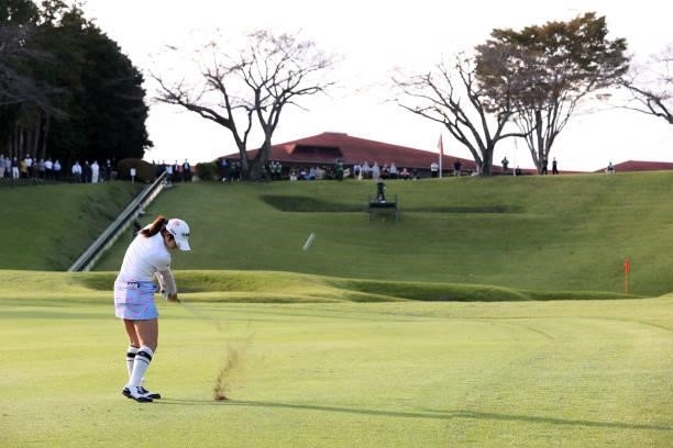 Seonwoo Bae of South Korea hits her third shot on the playoff first hole on the 18th hole during the final round of the Stanley Ladies at Tomei...