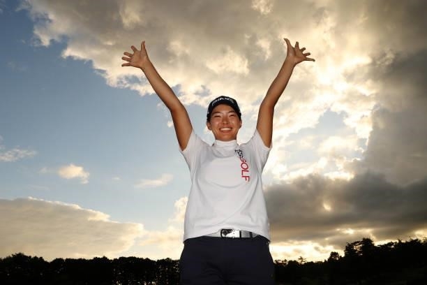 Hinako Shibuno of Japan celebrates after winning the tournament following the final round of the Stanley Ladies at Tomei Country Club on October 10,...