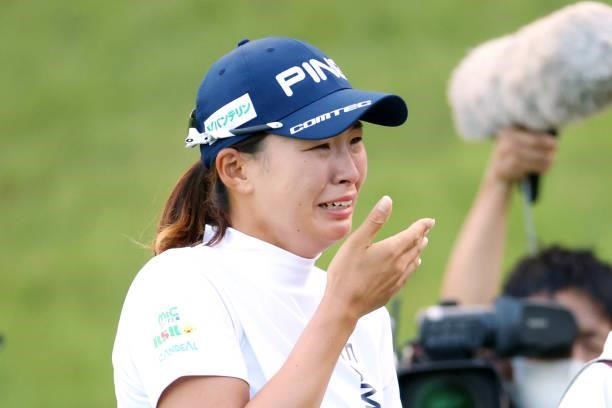 Hinako Shibuno of Japan sheds tears with joy after winning the tournament through the playoff following the final round of the Stanley Ladies at...
