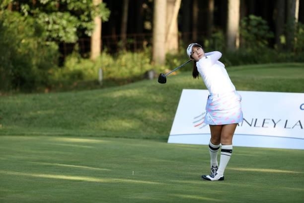 Seonwoo Bae of South Korea hits her tee shot on the playoff first hole on the 18th hole following the final round of the Stanley Ladies at Tomei...