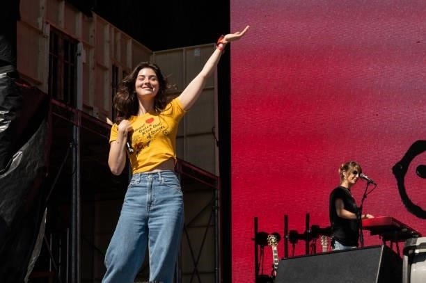 Singer and songwriter Gracie Abrams performs on stage during weekend two of the Austin City Limits Festival at Zilker Park on October 09, 2021 in...