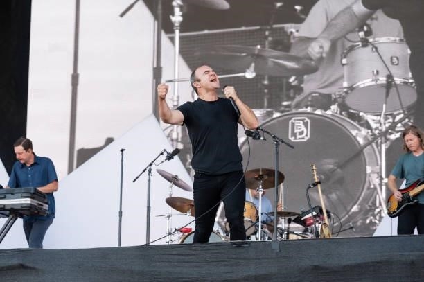 Vocalist Samuel Haring of Future Islands performs on stage during weekend two of the Austin City Limits Festival at Zilker Park on October 09, 2021...