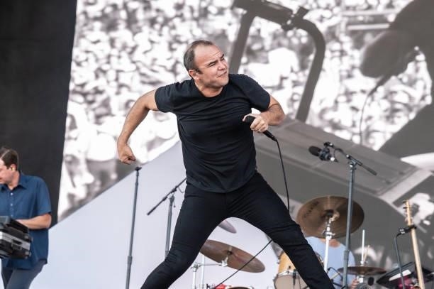 Vocalist Samuel Haring of Future Islands performs on stage during weekend two of the Austin City Limits Festival at Zilker Park on October 09, 2021...