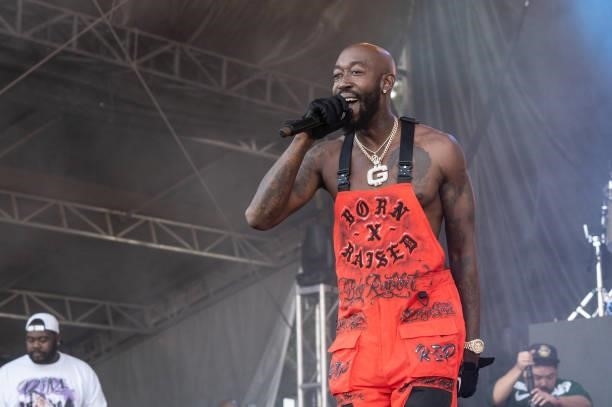 Rapper Freddie Gibbs performs on stage during weekend two of the Austin City Limits Festival at Zilker Park on October 09, 2021 in Austin, Texas.