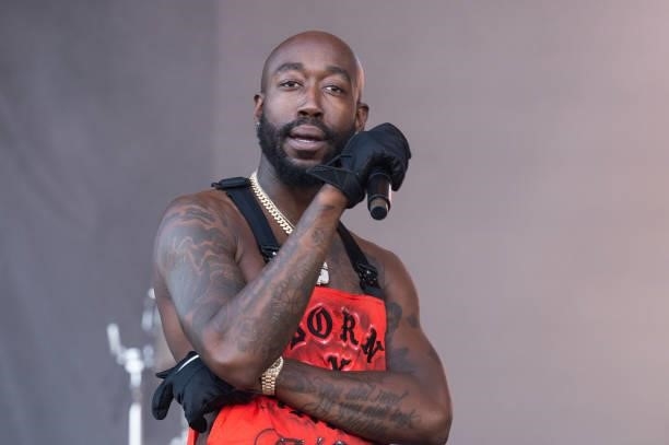 Rapper Freddie Gibbs performs on stage during weekend two of the Austin City Limits Festival at Zilker Park on October 09, 2021 in Austin, Texas.