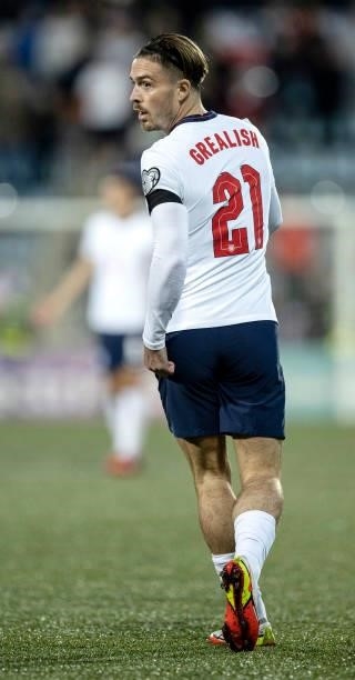 Jack Grealish of England looks on during the 2022 FIFA World Cup Qualifier match between Andorra and England at Estadi Nacional on October 09, 2021...