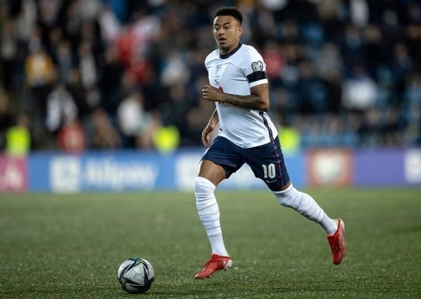 Jesse Lingard of England runs with the ball during the 2022 FIFA World Cup Qualifier match between Andorra and England at Estadi Nacional on October...