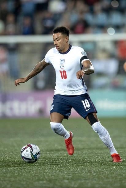 Jesse Lingard of England runs with the ball during the 2022 FIFA World Cup Qualifier match between Andorra and England at Estadi Nacional on October...