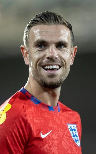 Jordan Henderson of England reacts prior to the 2022 FIFA World Cup Qualifier match between Andorra and England at Estadi Nacional on October 09,...