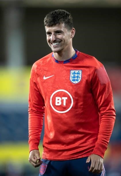 Mason Mount of England reacts prior to the 2022 FIFA World Cup Qualifier match between Andorra and England at Estadi Nacional on October 09, 2021 in...