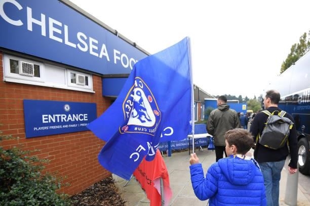 Chelsea fans arrive at the stadium prior to the Barclays FA Women's Super League match between Chelsea Women and Leicester City Women at Kingsmeadow...