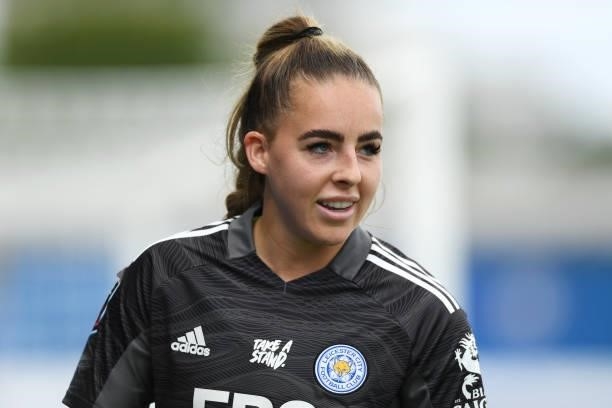 Kirstie Levell of Leicester City looks on during the Barclays FA Women's Super League match between Chelsea Women and Leicester City Women at...
