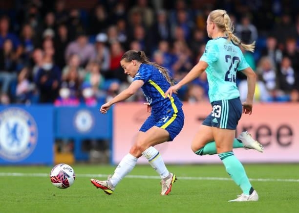 Fran Kirby of Chelsea scores her teams second goal during the Barclays FA Women's Super League match between Chelsea Women and Leicester City Women...