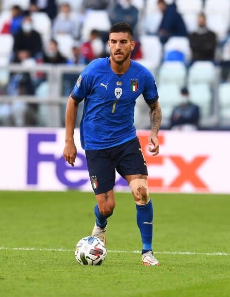 Lorenzo Pellegrini of Italy in action during the UEFA Nations League 2021 Third Place Match between Italy and Belgium at Juventus Stadium on October...