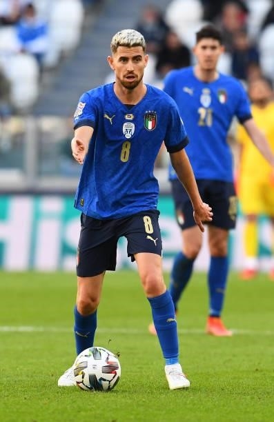 Jorginho of Italy in action during the UEFA Nations League 2021 Third Place Match between Italy and Belgium at Juventus Stadium on October 10, 2021...