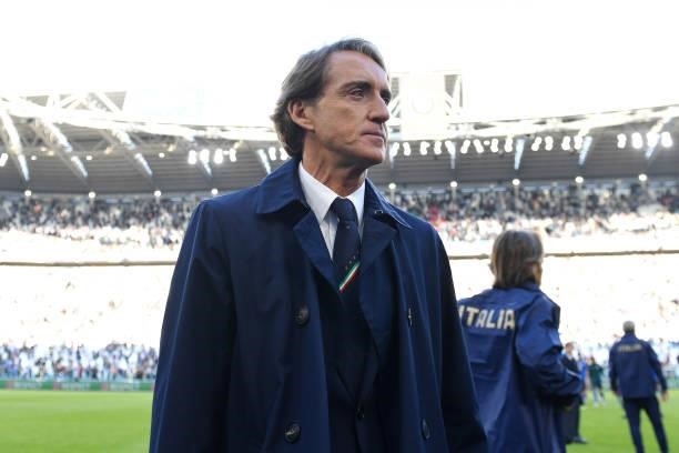 Roberto Mancini, Head Coach of Italy looks on following the UEFA Nations League 2021 Third Place Match between Italy and Belgium at Juventus Stadium...