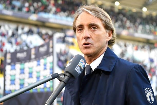 Roberto Mancini, Head Coach of Italy looks on following the UEFA Nations League 2021 Third Place Match between Italy and Belgium at Juventus Stadium...