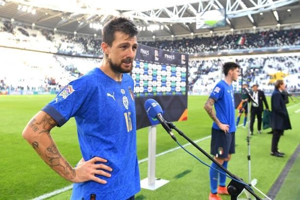 Francesco Acerbi of Italy looks on following the UEFA Nations League 2021 Third Place Match between Italy and Belgium at Juventus Stadium on October...