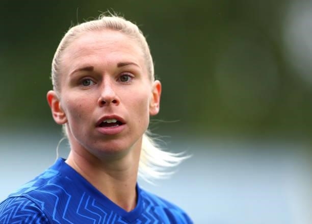 Joanna Andersson of Chelsea looks on during the Barclays FA Women's Super League match between Chelsea Women and Leicester City Women at Kingsmeadow...