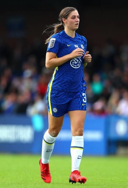 Aniek Nouwen of Chelsea during the Barclays FA Women's Super League match between Chelsea Women and Leicester City Women at Kingsmeadow on October...