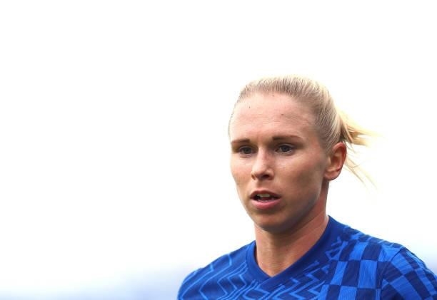 Joanna Andersson of Chelsea looks on during the Barclays FA Women's Super League match between Chelsea Women and Leicester City Women at Kingsmeadow...