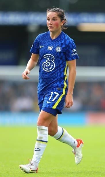 Jessie Fleming of Chelsea during the Barclays FA Women's Super League match between Chelsea Women and Leicester City Women at Kingsmeadow on October...