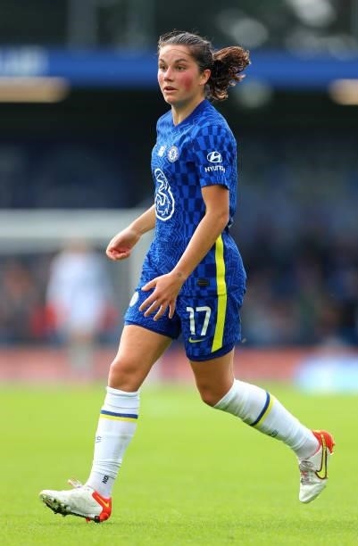 Jessie Fleming of Chelsea during the Barclays FA Women's Super League match between Chelsea Women and Leicester City Women at Kingsmeadow on October...