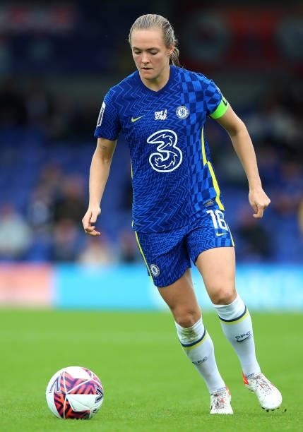 Magdelena Eriksson of Chelsea controls the ball during the Barclays FA Women's Super League match between Chelsea Women and Leicester City Women at...