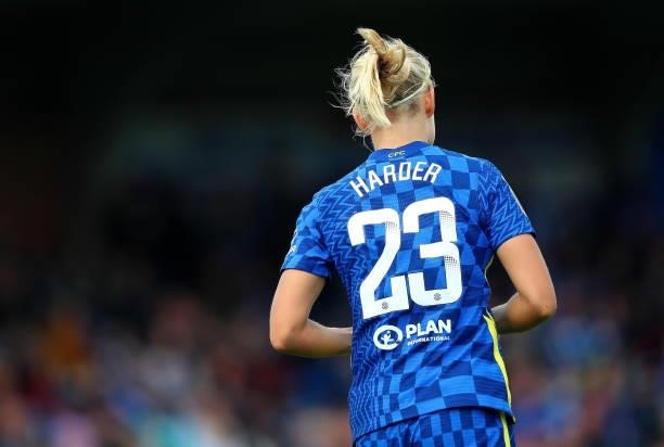 Pernille Harder of Chelsea during the Barclays FA Women's Super League match between Chelsea Women and Leicester City Women at Kingsmeadow on October...
