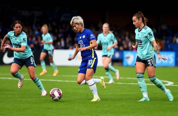 Ji So-Yun of Chelsea Women in action during the Barclays FA Women's Super League match between Chelsea Women and Leicester City Women at Kingsmeadow...