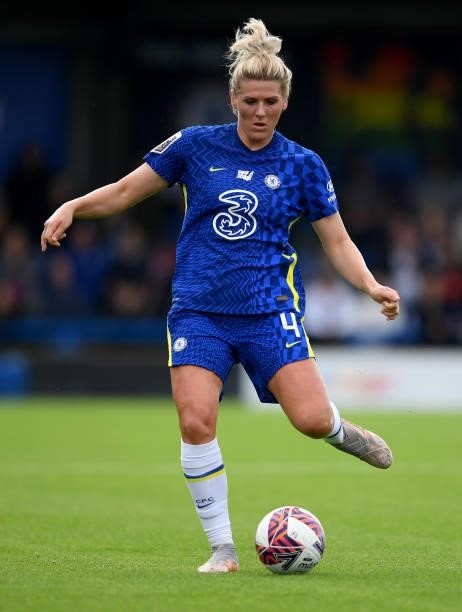 Millie Bright of Chelsea Women in action during the Barclays FA Women's Super League match between Chelsea Women and Leicester City Women at...