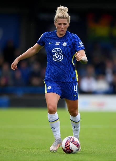 Millie Bright of Chelsea Women in action during the Barclays FA Women's Super League match between Chelsea Women and Leicester City Women at...