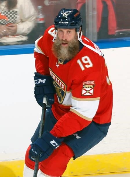 Joe Thornton of the Florida Panthers skates prior to an NHL preseason game against the Tampa Bay Lightning at the FLA Live Arena on October 9, 2021...