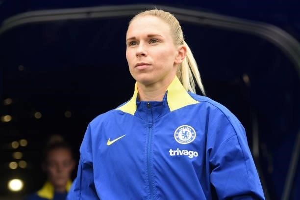 Jonna Andersson of Chelsea walks out prior to the Barclays FA Women's Super League match between Chelsea Women and Leicester City Women at...