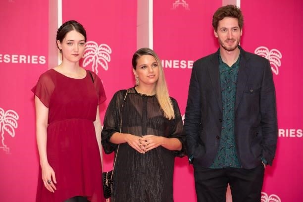 Ljubica Lukovic, Jelena Gavrilovic and Matija Dragojevic attend the 4th Canneseries Festival - Day Three on October 10, 2021 in Cannes, France.