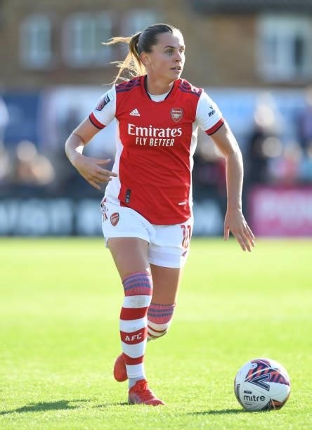 Noelle Maritz of Arsenal during the Barclays FA Women's Super League match between Arsenal Women and Everton Women at Meadow Park on October 10, 2021...