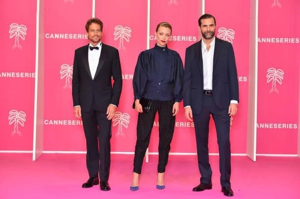 Ioan Gruffudd, Ivanna Sakhno and Gregory Fitoussi attend the 4th Canneseries Festival - Day Three on October 10, 2021 in Cannes, France.