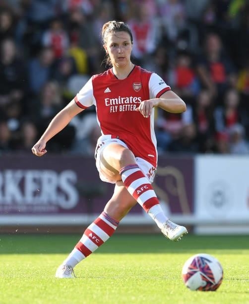 Lotte Wubben-Moy of Arsenal during the Barclays FA Women's Super League match between Arsenal Women and Everton Women at Meadow Park on October 10,...