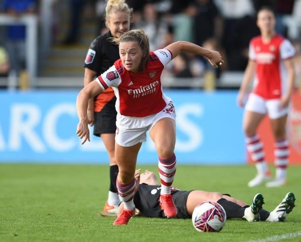 Katie McCabe of Arsenal during the Barclays FA Women's Super League match between Arsenal Women and Everton Women at Meadow Park on October 10, 2021...