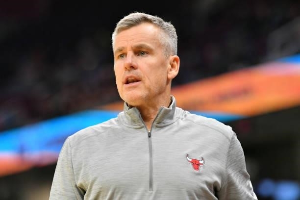 Head coach Billy Donovan of the Chicago Bulls argues a call during the third quarter against the Cleveland Cavaliers at Rocket Mortgage Fieldhouse on...