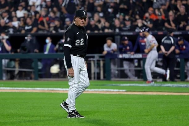 Manager Tony La Russa of the Chicago White Sox walks to the dugout in the second inning during game 3 of the American League Division Series against...