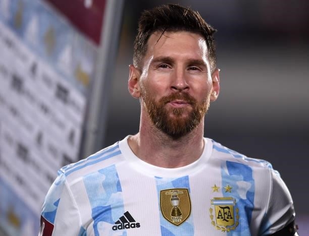 Lionel Messi of Argentina looks on after a match between Argentina and Uruguay as part of South American Qualifiers for Qatar 2022 at Estadio...
