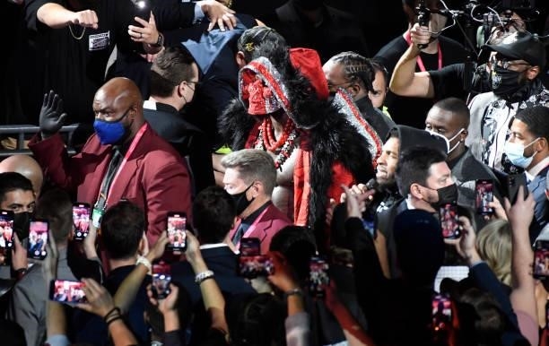 Deontay Wilder makes his entrance into the ring for his 3rd fight with Tyson Fury for the World Heavyweight Championship III trilogy fight at...