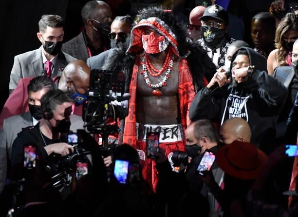 Deontay Wilder makes his entrance into the ring for his 3rd fight with Tyson Fury for the World Heavyweight Championship III trilogy fight at...