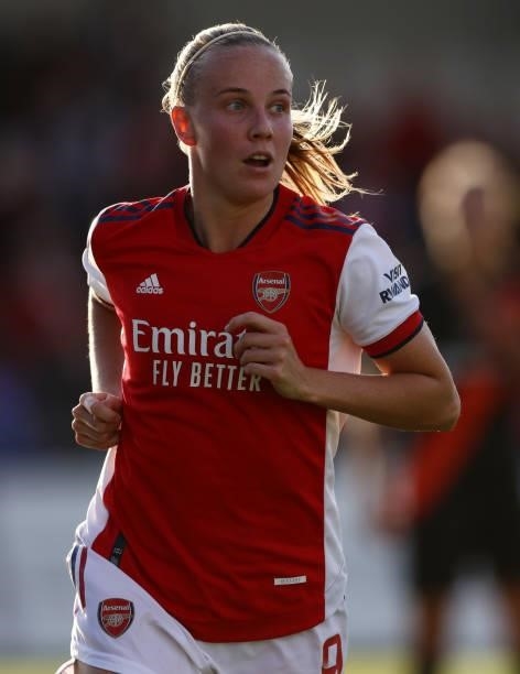Beth Mead of Arsenal looks on during the Barclays FA Women's Super League match between Arsenal Women and Everton Women at Meadow Park on October 10,...