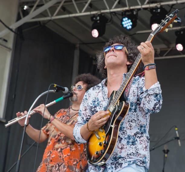 Jaime Ospina and Erick Bohorquez of Superfónicos perform onstage during weekend two, day three of Austin City Limits Music Festival at Zilker Park on...