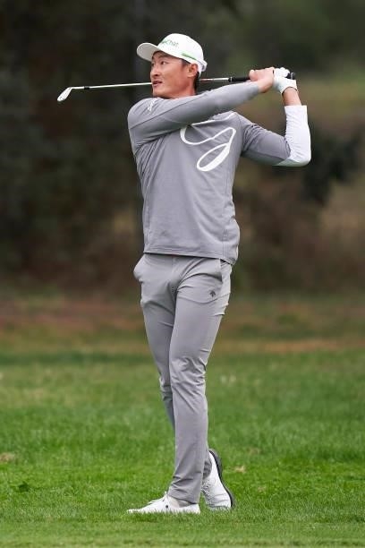 Haotong Li of China plays a shot during Day Four of The Open de Espana at Club de Campo Villa de Madrid on October 10, 2021 in Madrid, Spain.