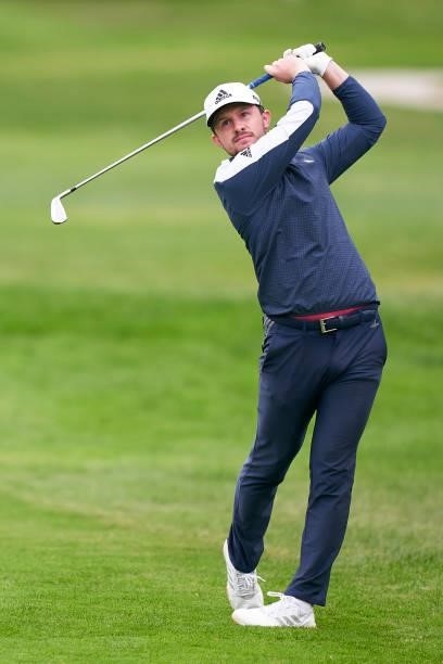 Connor Syme of Scotland plays a shot during Day Four of The Open de Espana at Club de Campo Villa de Madrid on October 10, 2021 in Madrid, Spain.