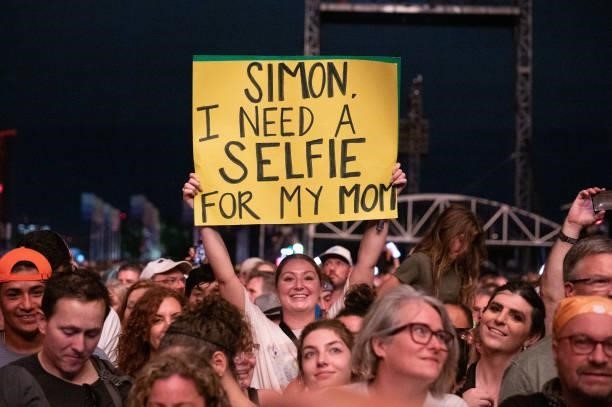 Fan holds a sign prior to Duran Duran taking the stage during Austin City Limits Festival at Zilker Park on October 10, 2021 in Austin, Texas.